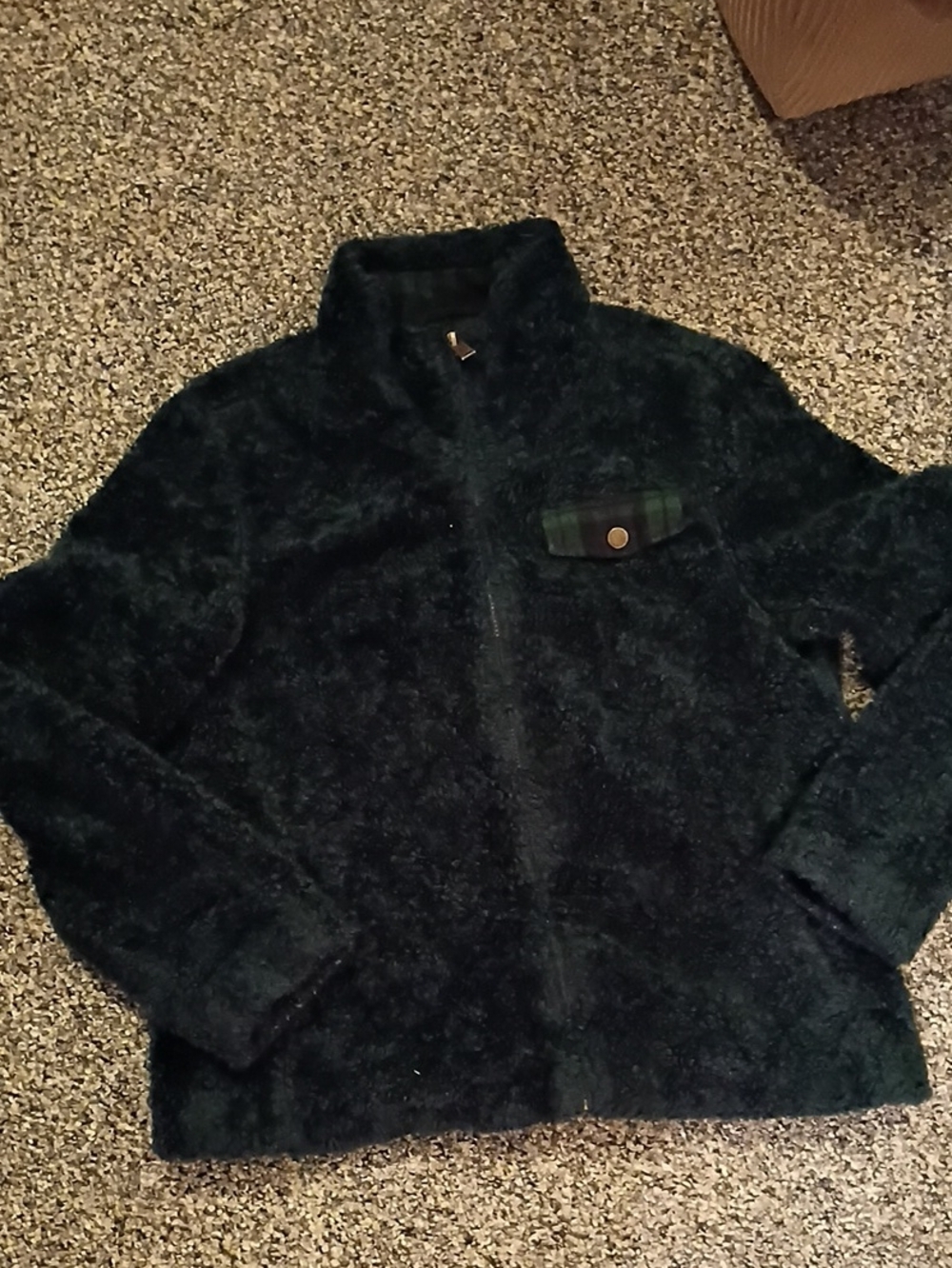Pendleton Dark Bluish Teal Plush Teddy Jacket with Plaid Pocket Accent